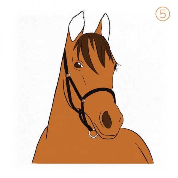 Coloriez en marron foncé la crinière de votre cheval